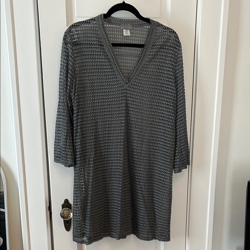 Gray V-Neck mesh coverup